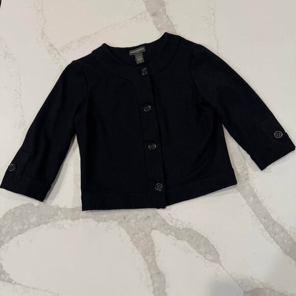 Banana Republic Crop Button Front Black Sweater Womens Medium Jacket 3/4 Sleeves - Picture 3 of 6